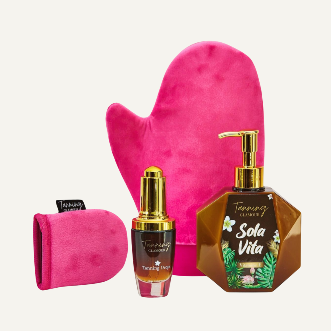 The Ultimate Tanning Bundle Lotion, Drops, Handschoen en Mini Handschoen